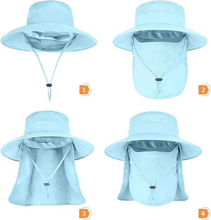 Sun Hats for Men Women Fishing Hat UPF 50+ Breathable Wide Brim Bucket Hats Summer UV Protection Safari Hat with Neck Flap