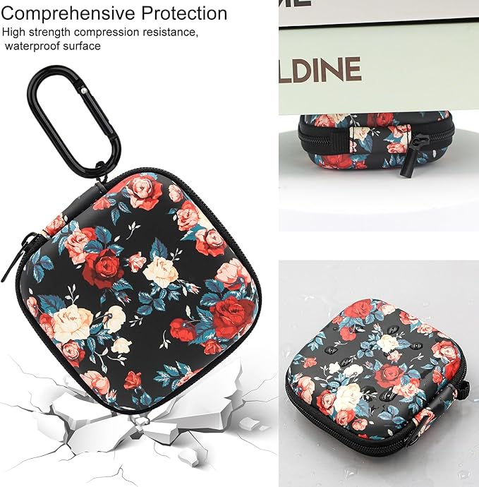 Earbud Case,Headphone Organizer Earbud Storage Bag, Hard EVA Shockproof Cover Carrying Case with Carabiner Clip Compatible with AirPods 4 AirPods Pro 2nd /3/2/1 Bose Galaxy (Vintage Rose)