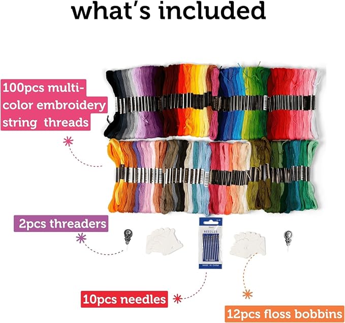 Incraftables Embroidery Thread for Bracelets 100pcs. Embroidery Kit for Friendship Bracelets String Making. Embroidery Floss Kit w/Needles, Threaders & Yarn Tools. Best Cross Stitch Rainbow Skeins