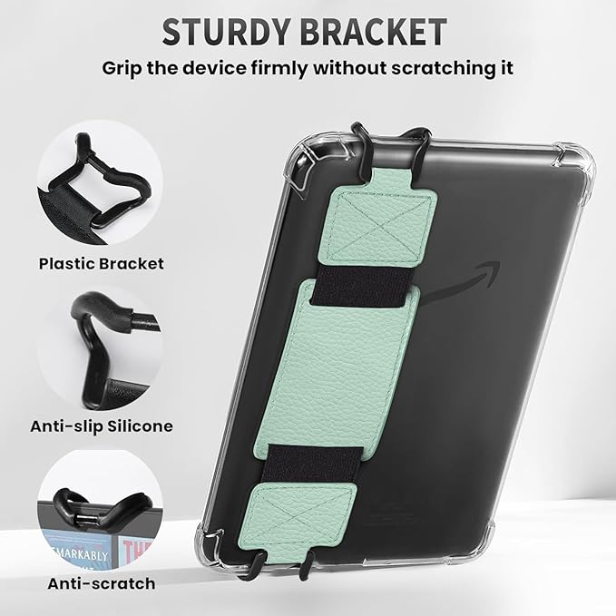 MoKo 2 Pack Security Hand Strap for 6-8" Kindle eReaders Fire Tablet-Kindle/Kobo/Voyaga/Lenovo/Sony E-Book Tablet, High-Elasticity Versatile Hand Strap Lightweight Finger Grip Holder,Agave Green+Black