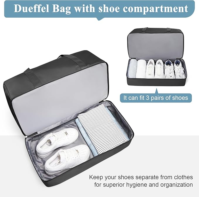Large Duffle Bag for Travel,Carry-On Overnight Weekender Bags for Women,Travel Duffel Bag,Black