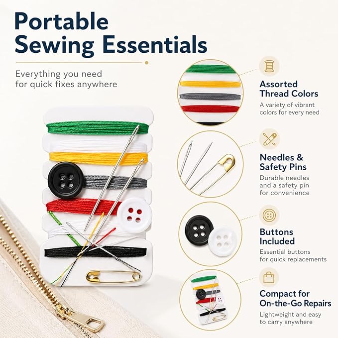 100pcs Sewing Kit - Portable Emergency Repair Kit with Pre-Threaded Needles, Buttons & Pins - Travel Essentials for Quick Clothing Fixes, Beginners & Hotel - Mini Mending Set for Kids & Home Storage