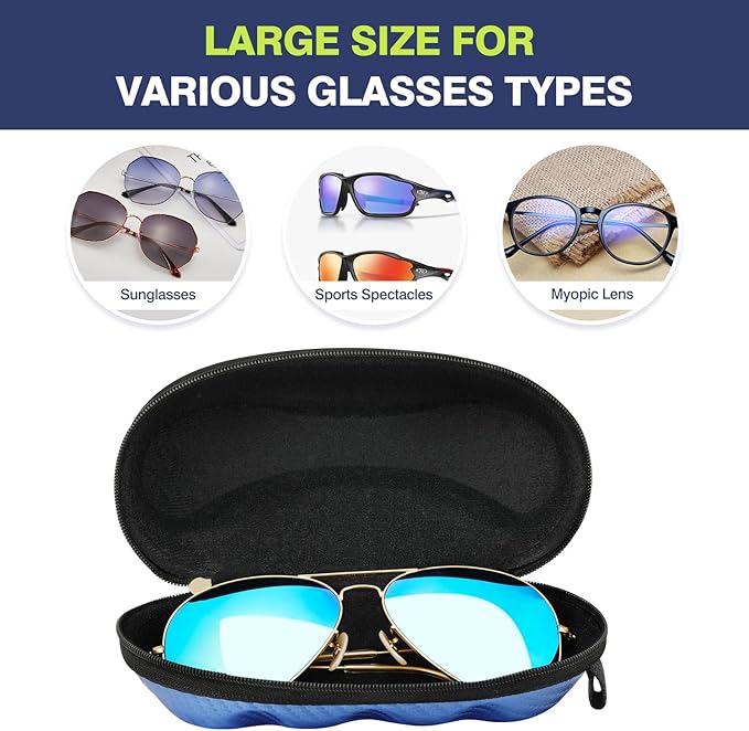 MoKo Semi Hard Shell Sunglasses Case, Unisex Protective Eyeglass Case Glasses Case Holder with Metal Hanging Hook