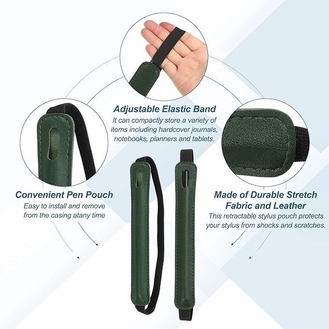 PATIKIL Stylus Holder for Tablet, Universal Pen Sleeve Retractable Stylus Pen Holder Elastic Pencil Pocket Case Protective Pouch for Tablet Case Notebook, Dark Green