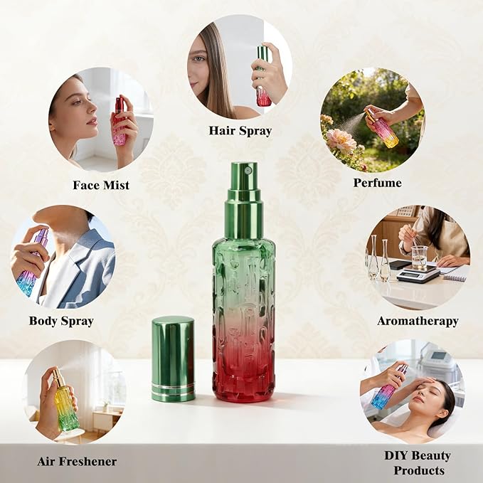 12Pcs 10ML Leak Proof Perfume Travel Bottles - Refillable Glass Atomizer with Transfer Tools, Portable Cologne Dispenser for Travel/Gym/Dates (Rainbow)