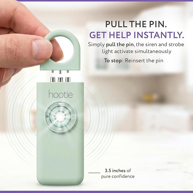 HOOTIE Personal Safety Alarm for Women, Men and Kids — 130dB Personal Alarm Keychain, Pull Pin Safety Alarm Keychain with Strobe Light, Self-Defense Alarm for Campus, Travel and Running — Mint