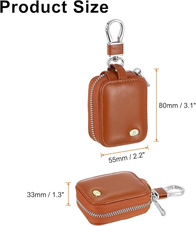 HARFINGTON Earbuds Cases, Earphone Case Holder, PU Leather Ear Buds Case Zipper Organizer Small with Mesh Pocket for USB Cable, Wireless Wired Earphones, Brown