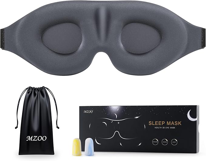 MZOO Luxury Sleep Eye Mask for Side Sleeper Men Women, Zero Eye Pressure 3D Sleeping Mask, Light Blocking Patented Design Night Blindfold, Soft Eye Shade Cover for Travel, Grey