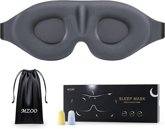 MZOO Luxury Sleep Eye Mask for Side Sleeper Men Women, Zero Eye Pressure 3D Sleeping Mask, Light Blocking Patented Design Night Blindfold, Soft Eye Shade Cover for Travel, Grey