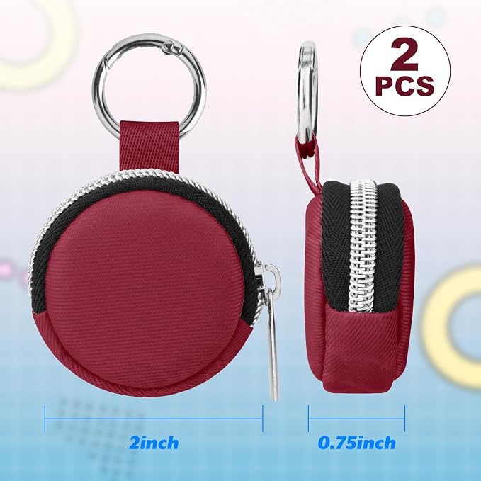 Portable Ring Organizer Case with Keychain, Traveling Ring Holder Storage Bag, Anti-Lost Keychain Container for Smart Rings, Jewelry (2, Burgundy)