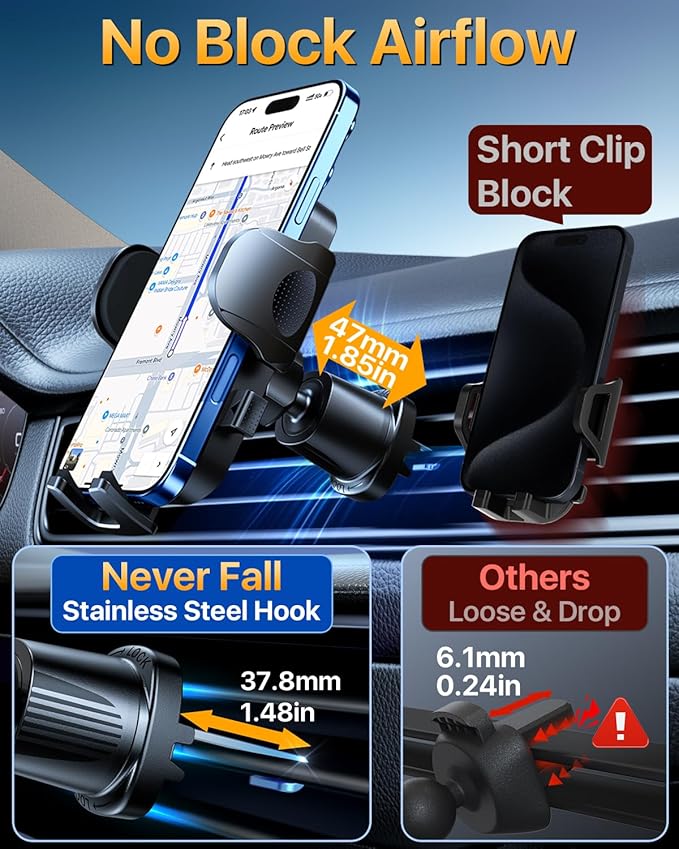 YRU True Military-Grade [360° Rotation Suction] 2026 Ultimate Car Phone Holder Mount 【90+LBS Safest Strongest & Patent Certs】 Dashboard Windshield Vent for iPhone 17 16 Pro Max Samsung, Matt Black