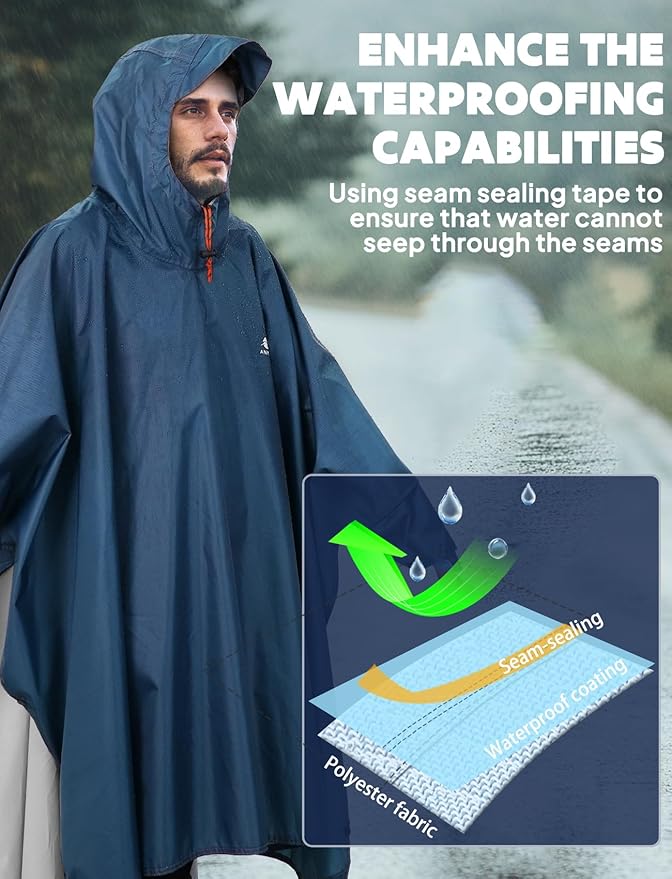 ANYOO Hooded Rain Poncho for Adults Waterproof Lightweight Rain Coat for Men Women Reusable Rain Jacket for Emergency Outdoor