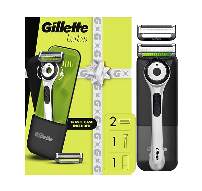 Gillette Labs Shaving Razor for Men, White Edition Handle, 2 Blade Refills and Travel Case, Gift Set