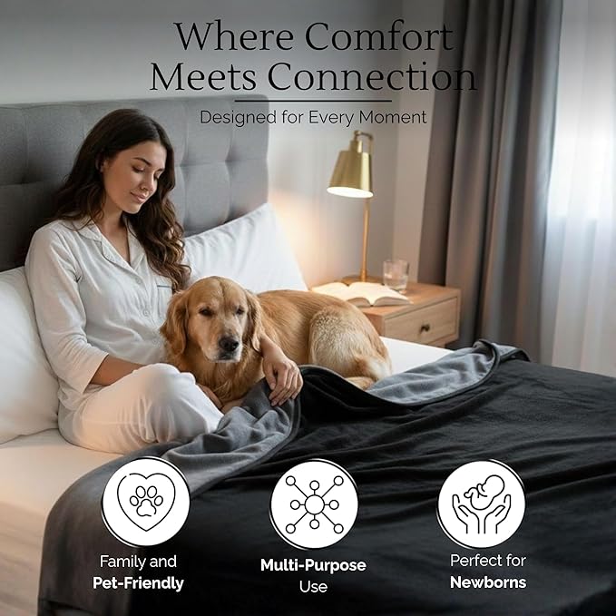 Waterproof Blanket for Bed (80"x 60" Queen Size) Reversible Plush Fleece 250 GSM, Moisture Absorbent TPU Stain Proof Couch Bed Mattress Water Proof Cover Black/Gray