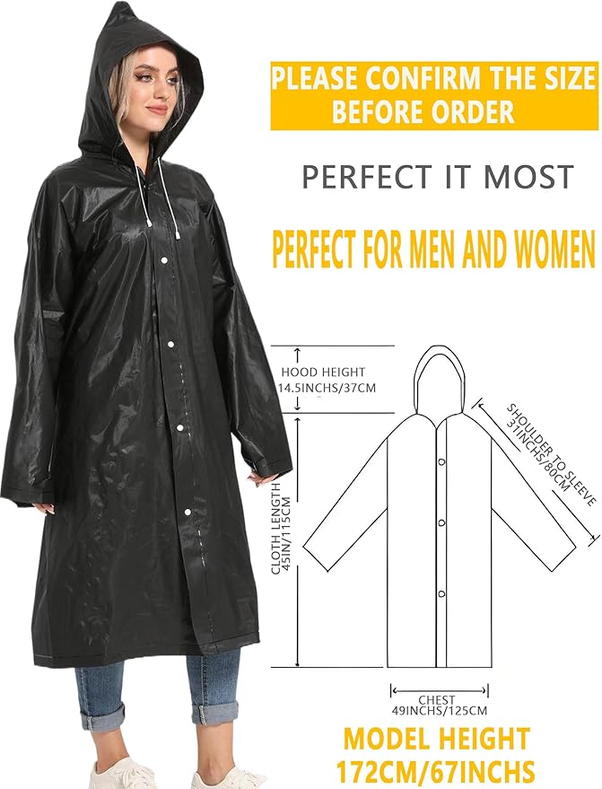2PCS Rain Ponchos for Adults Reusable Rain Coats for Adults Rain Jackets Raincoats for Men Women