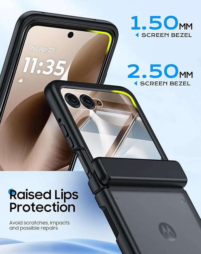 for Motorola Razr 2025 Case/Razr 2024 Case with Hinge Protection, Screen Protector, Ultra-Thin Skin Feel Translucent Frosted, Shockproof Cover for Razr 2025/2024-Black (NOT for Plus/Ultra)