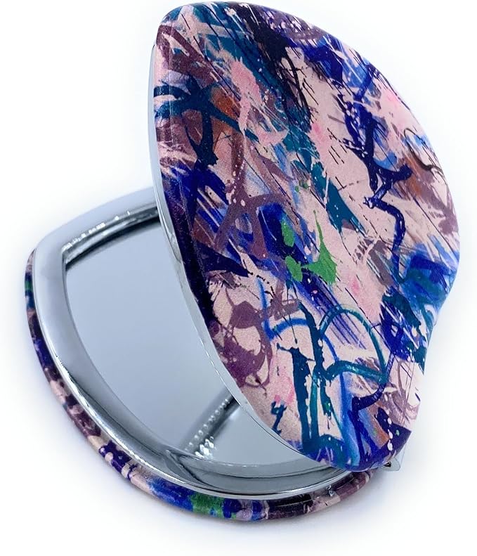 Heart Mirror - Compact Blue Pocket Mirror, Mini Size Travel Mirror, Folding Heart Shape Mirror - Unique Gift for Her