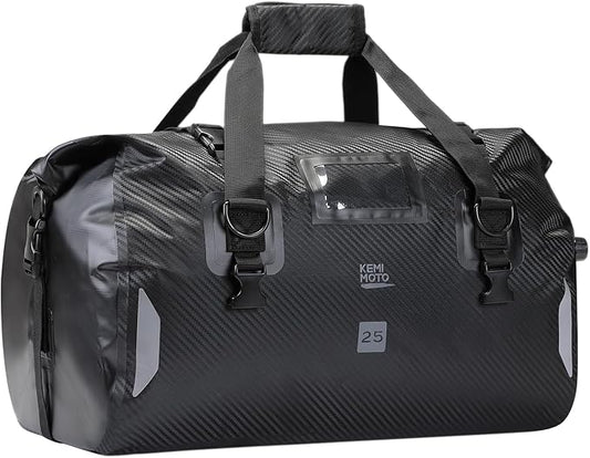 KEMIMOTO Waterproof Motorcycle Dry Bag – Duffle Tail Bag Soft Luggage, 25L/40L/65L Large Capacity with 4 Quick-Release Straps, Dustproof for Touring, Adventure, Motorcycling & Camping Black