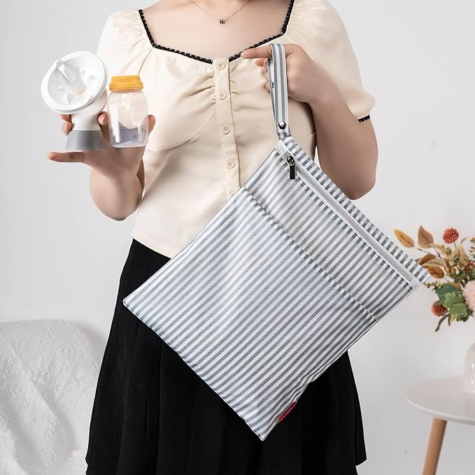Wet Dry Bag for Breast Pump Parts Storage, Waterproof Pump Parts Bag with Place Mat for Moms Pumping at Work-Straps