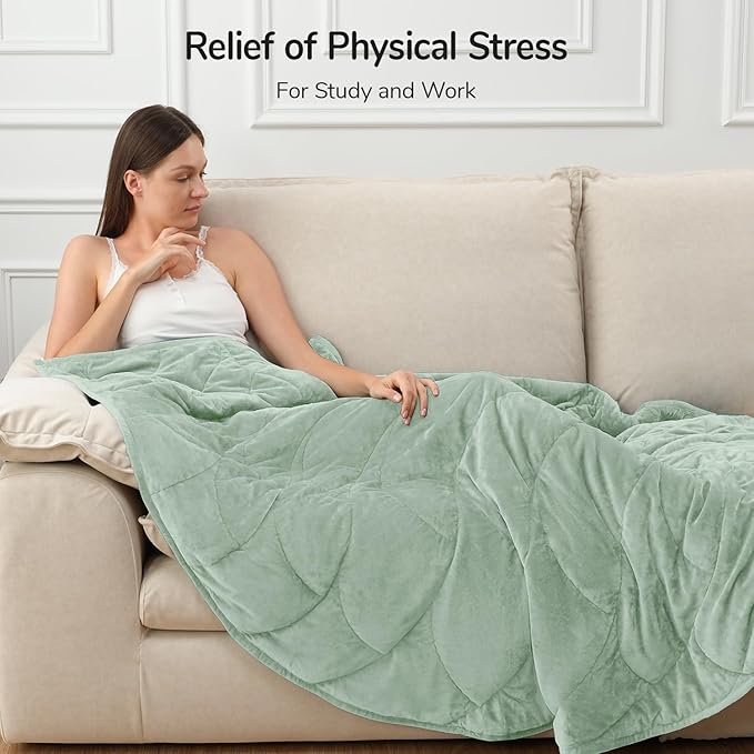 Kaisa Weighted Blanket for Adults (15 lbs,60" x 78"), Soft Heavy Blanket Machine Washable, Queen Size Weighted Blankets with Glass Beads for Couch and Bed, Sage Green