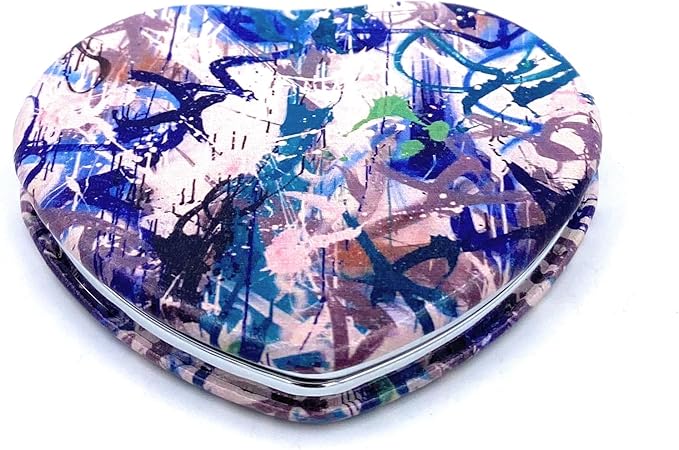 Heart Mirror - Compact Blue Pocket Mirror, Mini Size Travel Mirror, Folding Heart Shape Mirror - Unique Gift for Her