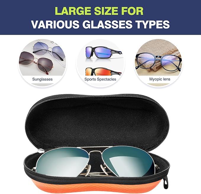 MoKo Semi Hard Shell Sunglasses Case, Unisex Protective Eyeglass Case Glasses Case Holder with Metal Hanging Hook