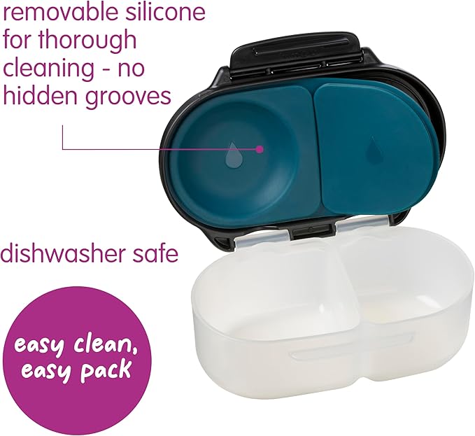 b.box Snack Box - Leakproof Mini Bento Box for Kids & Toddlers, 2 Compartment Snack Containers for Kids, Lunch Containers, Dishwasher Safe, BPA Free, PFAS Free, Ages 4m+, 1 3/4 Cup - Night Vision
