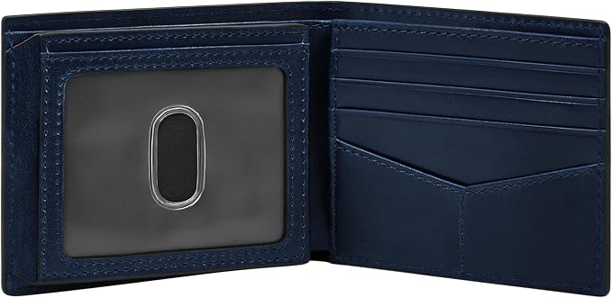 Fossil Men's Wallet, Derrick Leather RFID-Blocking Wallet, Bifold with Flip ID, Insignia Blue