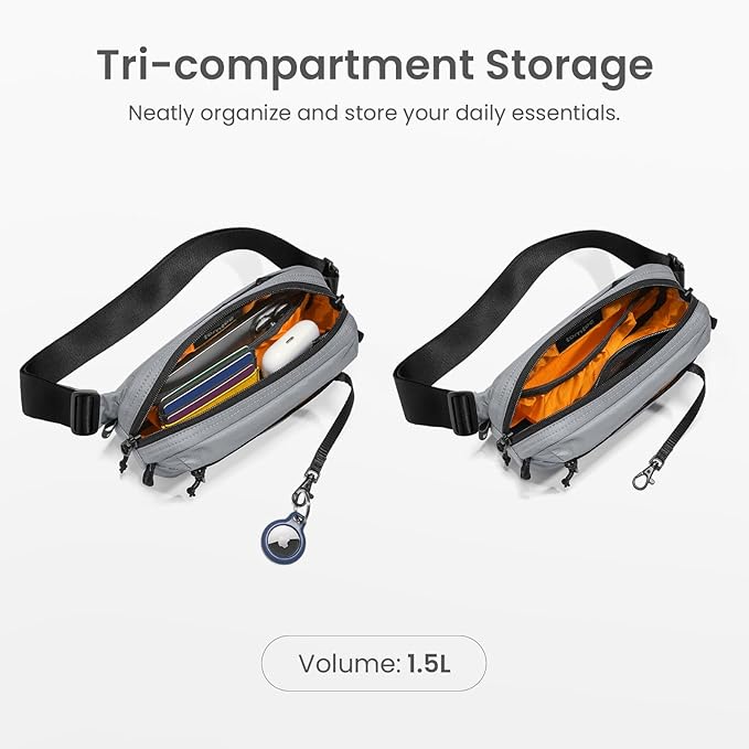tomtoc 1.5L Sling Bag with RFID Blocking, Crossbody Bag Minimalist Chest Shoulder Pack for Men and Women, Water-resistant Lightweight Casual Waist Fanny Pack for Travel, Daily Use