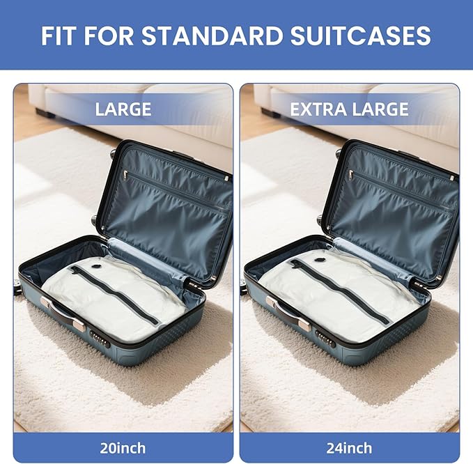BAGAIL TPU Vacuum Bag for Travel, Reusable Compression Bag with IPX8 Waterproof Zipper, Save Space for Suitcase, Backpack and Carry on (Cream, ExtraLarge, With Pump)
