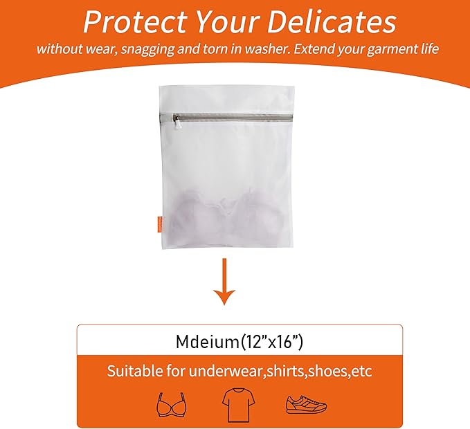 Polecasa Mesh Laundry Bags 3 Pack 12 x 16" (Medium) - Durable Zipper Wash Bags for Delicates, Lingerie, Bras, Underwear, Baby Clothes - Protect Garments in Washing Machine