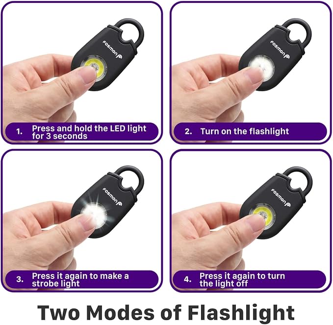 Fosmon Personal Alarm for Women (2-Pack), Self Defense Protection Keychain Safety Sound Siren 125DB with Strobe Light LED Flashlight Carabiner, SOS Emergency Security Alert Device for Kids Elderly Men