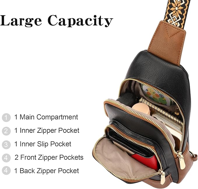 GAEKEAO Small Crossbody Sling Bag for Women Trendy Crossbody Purse Vegan Leather Fanny Packs Chest Bag Backpack