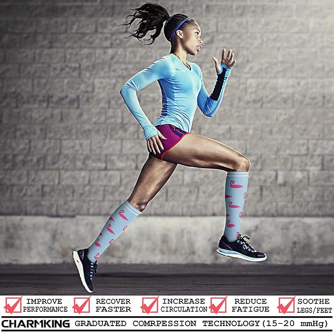 CHARMKING Compression Socks for Women & Men Circulation (8 Pairs) 15-20 mmHg is Best Support for Athletic Running,Cycling