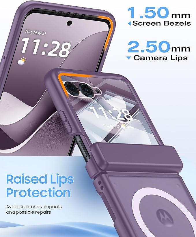 Magnetic for Motorola Razr Ultra 2026/2025 Case,Hinge Protection, Screen Protector, Compatible with MagSafe, Translucent Frosted, Shockproof Slim Cover for Razr Ultra 2026/2025-Purple