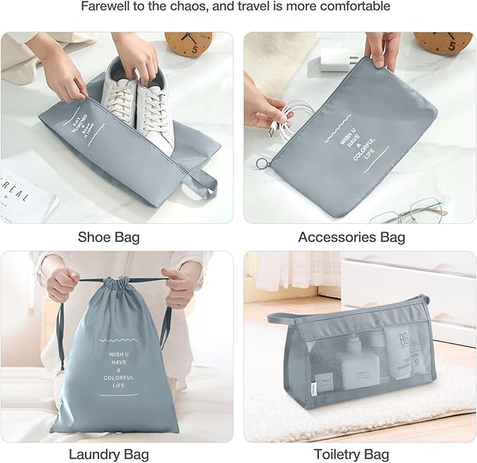 9 Set Packing Cubes for Suitcases,Packing Cube with Shoe, Cosmetics, Clothing, and Accessories Bags Packing Cubes for Travel Luggage Organizer Women Men(Blue Grey)