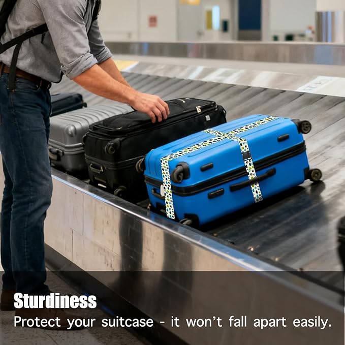Nuxovilar Luggage Straps of 2 Set Pet Paws Bowls Tennis Balls Pattern, 1.96x90.5 inches - Luggage Straps for Suitcases, Ideal for Pet Owners, Travel, Outdoor Trips