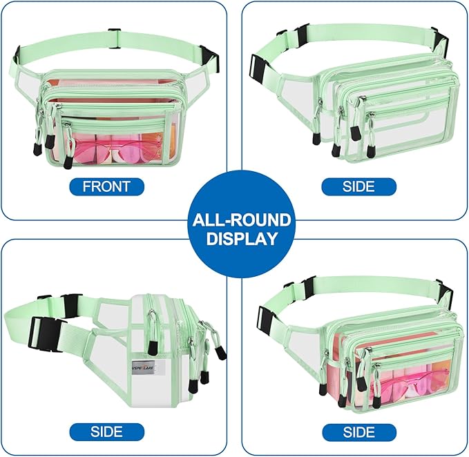Clear Bag Stadium Approved Clear Fanny Pack for Women for Work,Multi-purpose Waist Bag for Travel & Sporting Event
