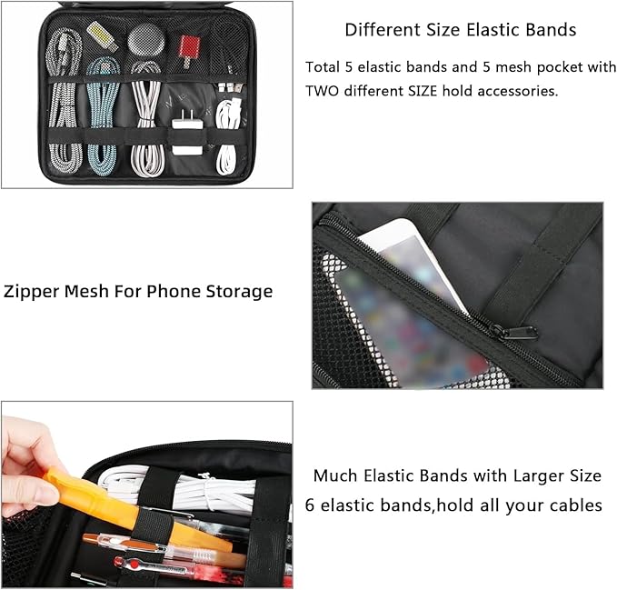 MATEIN Electronics Organizer Travel Case, Water Resistant Portable Travel Cord Organizer for Earphone, Power Bank, and Flash Drive, Universal Carry Case for Cables, Tech Gifts for Men, Navy Blue