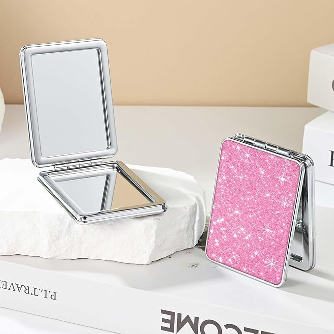 Pocket Mirror, Small Travel Mirror with Magnification, Portable Double-Sided Magnifying Cosmetic Mirror for Daily (Glitter - 1)