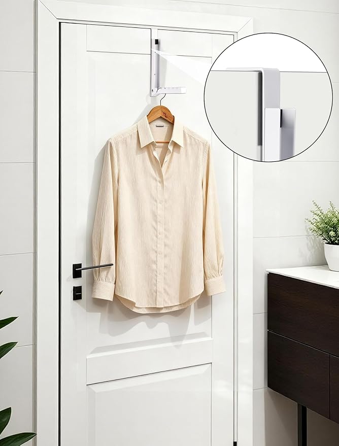 2-Packs Over the Door Hanger Hooks with Extra Anti-slip Pads, Metal Folding Clothes Drying Racks for Laundry, Dorm, Portable Space Saving Coat Towels Organizer Rack for Travel, Hanging Storage