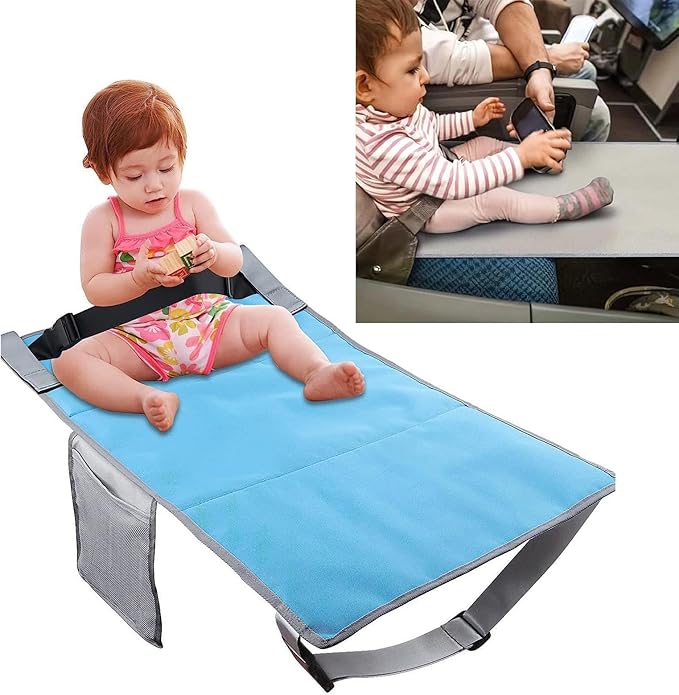 Kids Airplane Foot Pedal, Portable Folding Airplane Footrest, Universal Fit Adjustable Children Airplane Seat Extender (Blue)