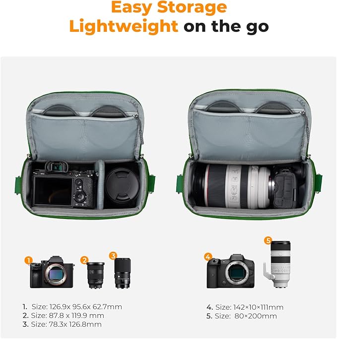 K&F CONCEPT Camera Sling Bag Small Crossbody Camera Case DSLR/SLR/Cute Compact Shoulder Photography Bags for Photographers-Green