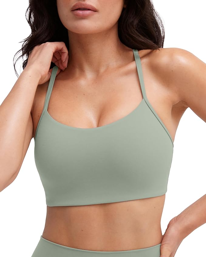 PAVOI ACTIVE Yoga Racerback Bras for Women - Buttery Soft Low Support Scoop Neck Y-Back Thin Strap Sports Bra - FlexFlow