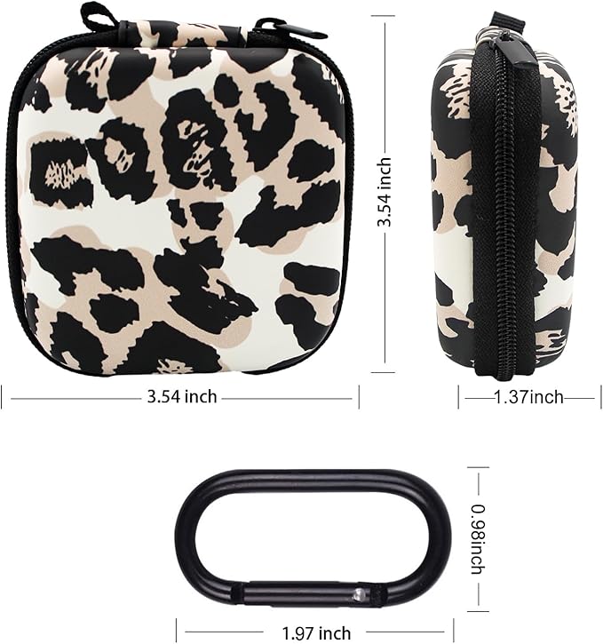 Earbud Case,Headphone Organizer Earbud Storage Bag, Hard EVA Shockproof Cover Carrying Case with Carabiner Clip Compatible with AirPods 4 AirPods Pro 2nd /3/2/1 Bose Galaxy Buds (Leopard)