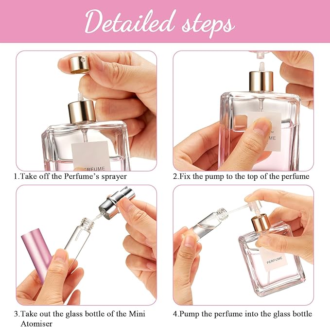 Zonon 56 Pieces 5ml Refillable Perfume Atomizer Mini Refillable Spray Perfume Bottle Portable with 56 Pieces Refill Pump Dispenser Pump Transfer Tool for Outgoing Valentine's Day(Purple, Pink, Silver)
