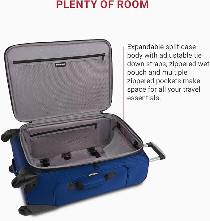 SWISSGEAR Sion Softside Expandable Spinner Luggage Durable Lightweight Travel Suitcase, Blue, Checked-Medium