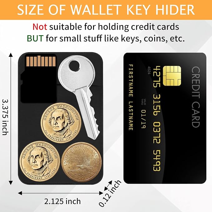 Flat Thin Wallet Key Holder - Credit Card Size, Minimalist Slim Key Organizer Sleeve (Black)