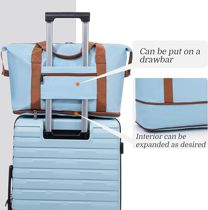 Cosbarn Luggage Sets 5 Piece, Suitcases with Wheels, PP Hard Case Luggage with Upgraded Shock-absorbing Spinner Wheel&TSA Lock, Carry On Luggage Set (SkyBlue, 5 Piece Sets (20/24/28/DB/TB))