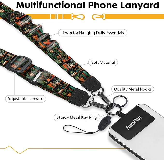 Icycay Phone Lanyard Crossbody, Plant Bookshelf Cell Phone Strap for Around The Neck Adjustable, Anti Theft Cute Lanyard for ID Holder Keys Accessories Travel Essential